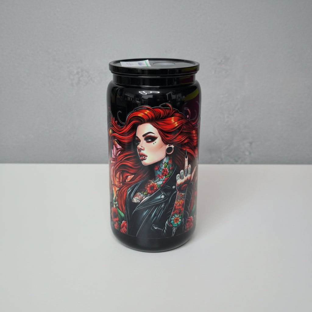 Unikat - Becher mit Strohhalm Anne in Schwarz 500ml