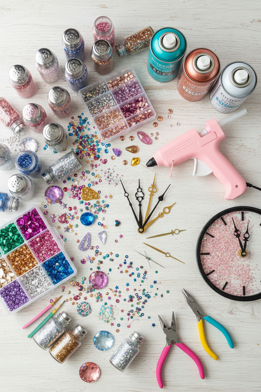 Wand analog Uhren veredelt mit  Glitzer - Nicky's Kleiderstuebchen