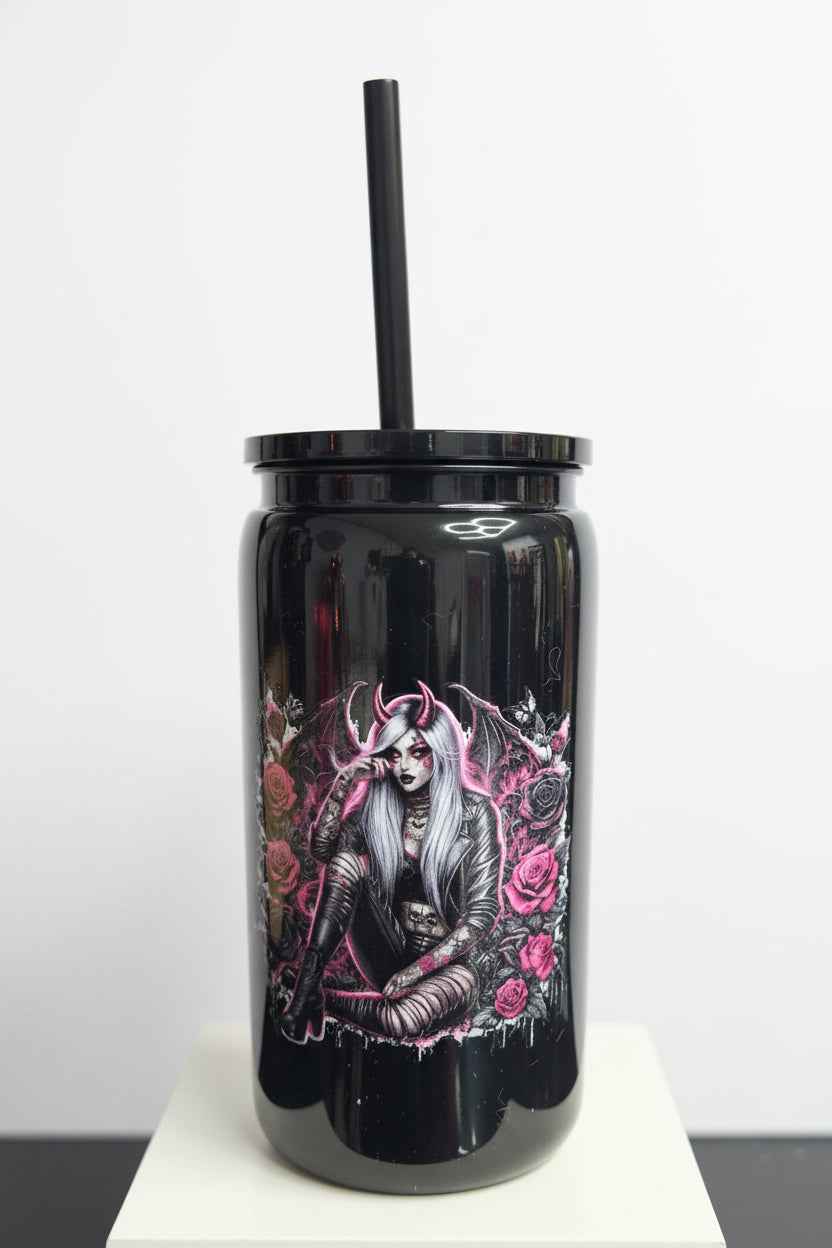 Unikat Becher mit Strohhalm Anne in Schwarz 500ml - Nicky's Kleiderstuebchen