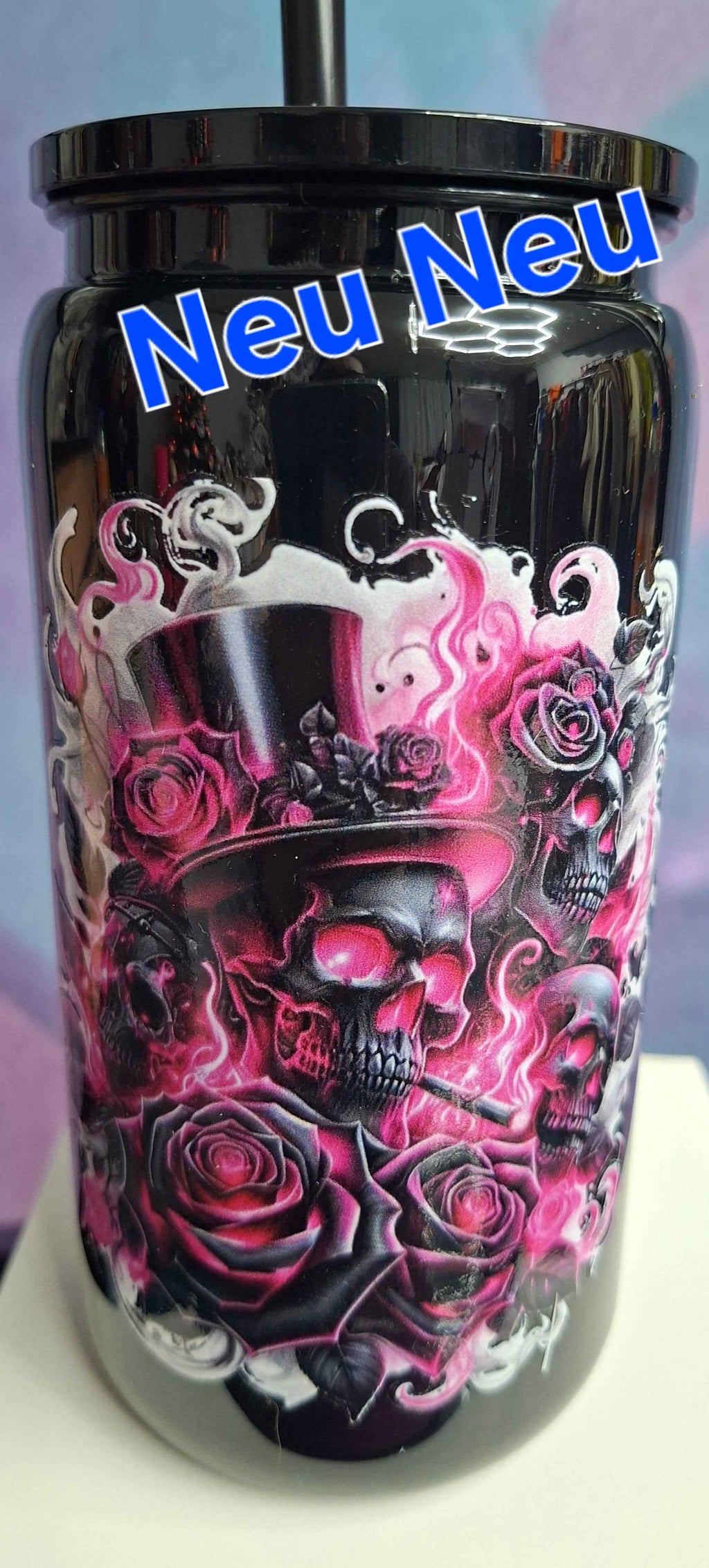 Unikat Becher mit Strohhalm Anne in Schwarz 500ml - Nicky's Kleiderstuebchen