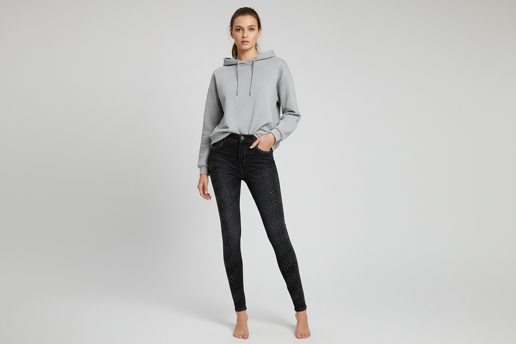 Leggings in Jeans Optik mit Strass