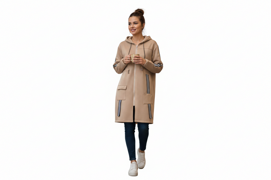 Long Jacke mit Streifen an den Armen dazu lässt es sich gut auf Hüfte  einstellen - Nicky's Kleiderstuebchen