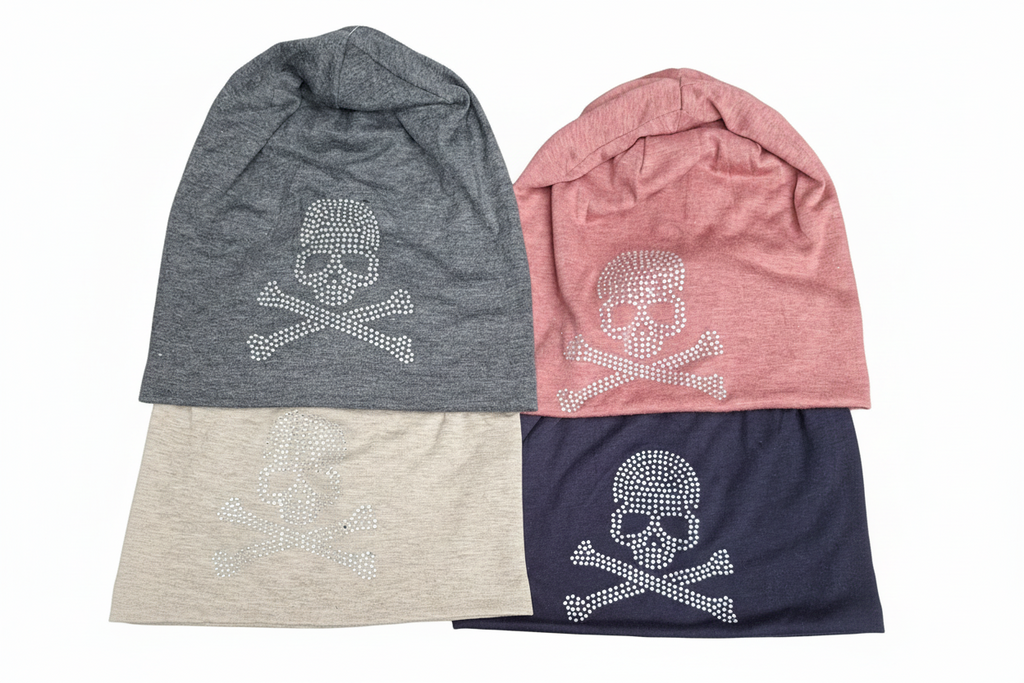 Mützen in Stoff  mit Totenkopf und Strass - Nicky's Kleiderstuebchen